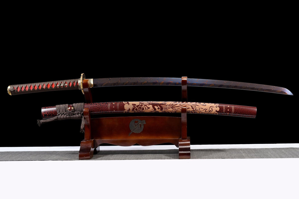 Kurenai Hana 紅花 Katana – Damascus Steel – view 1
