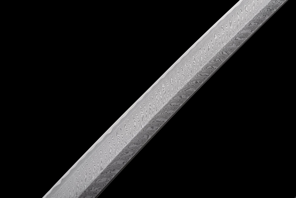 Suirantō 翠嵐刀 Katana — Damascus Steel, Jade Green Ito – view 6