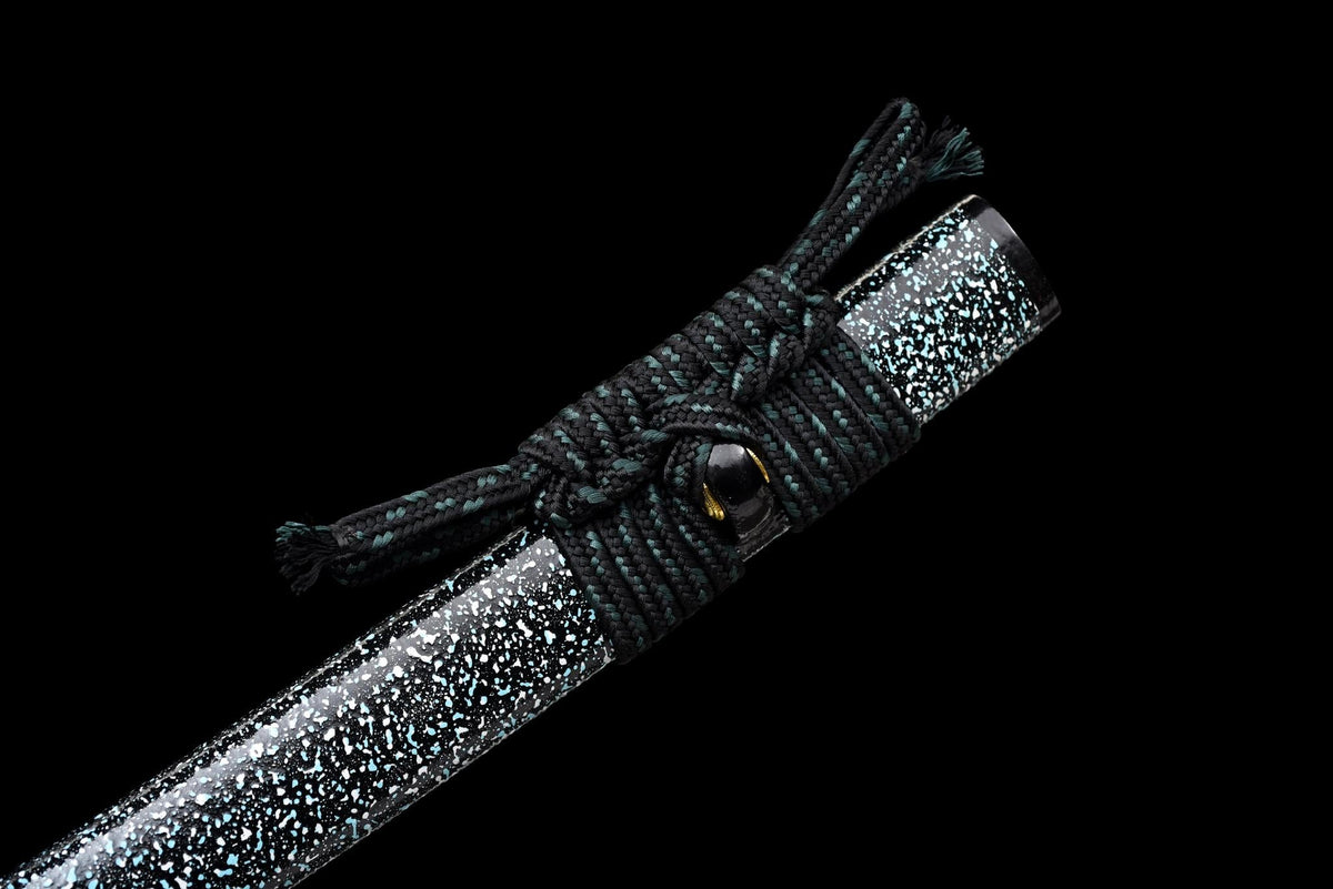 Suirantō 翠嵐刀 Katana — Damascus Steel, Jade Green Ito – view 10