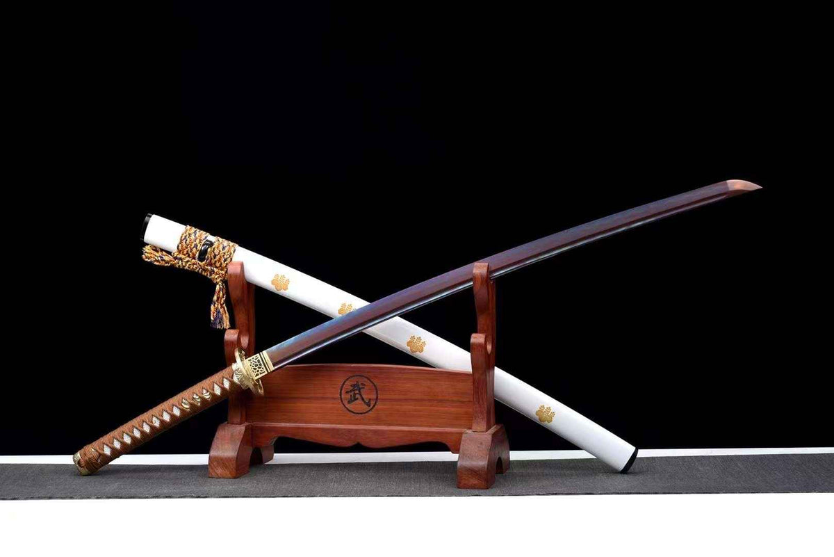Heiwa 平和 Katana — Purple T10 Blade, White Floral Saya – view 1