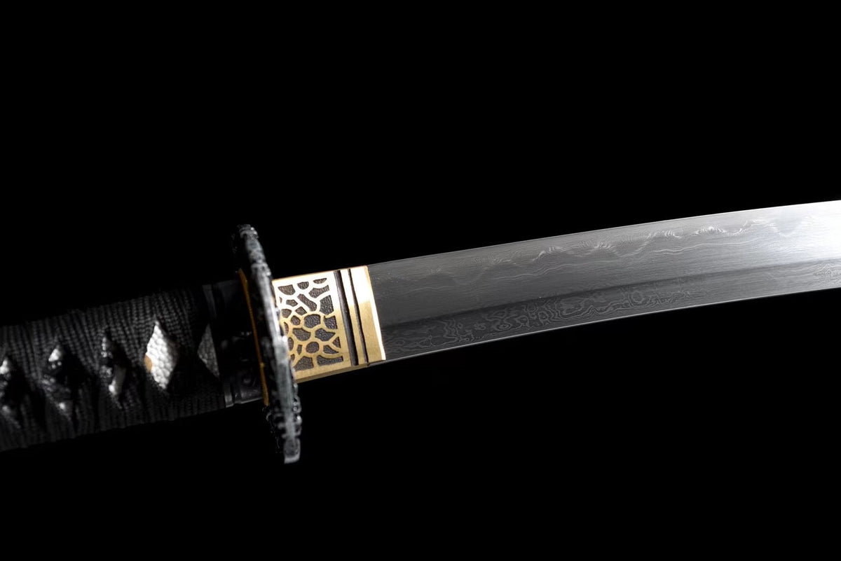Ao 青 Wakizashi – Damascus Steel, Ebony Saya – view 4
