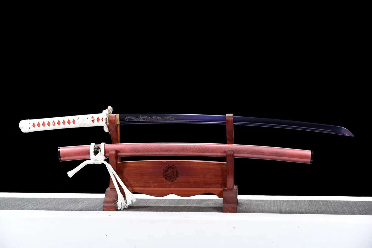Purple Dragon Katana – 1060 Steel, Bo-hi, Red Saya – view 1