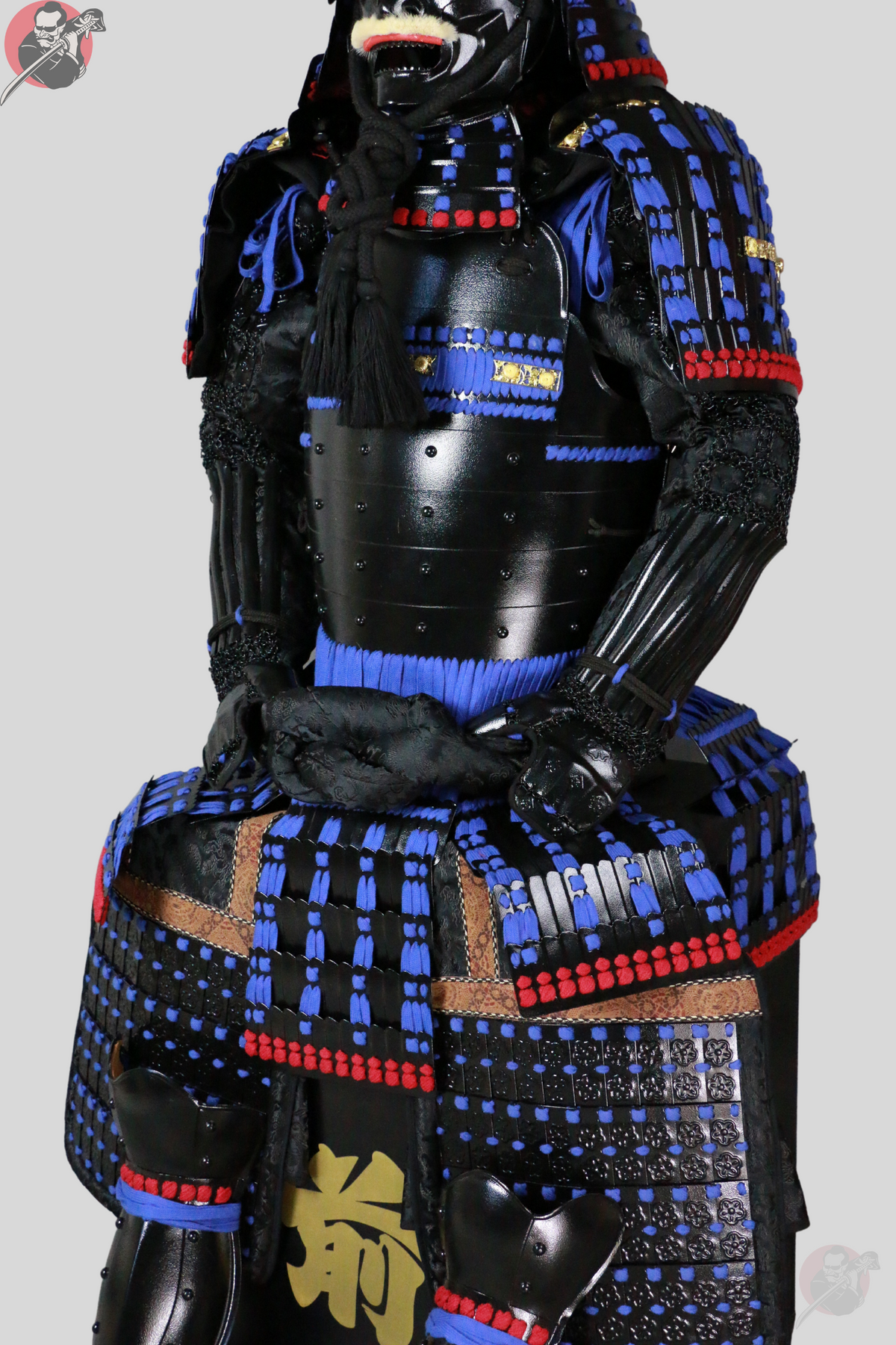 Samurai Armour Uesugi Kenshin – Black, Blue & Gold, Display Stand – view 10