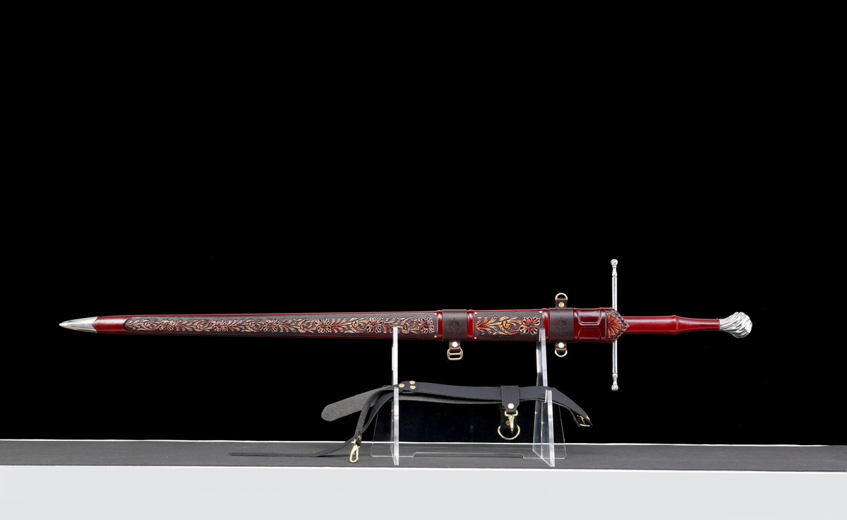 Crimson Lion Longsword — Damascus Steel, Crimson Scabbard – view 2