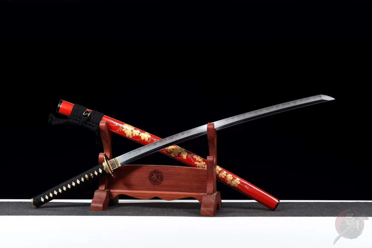 Katana Aki 秋 – T10 Steel, Layered Hamon, Ebony Saya – view 2