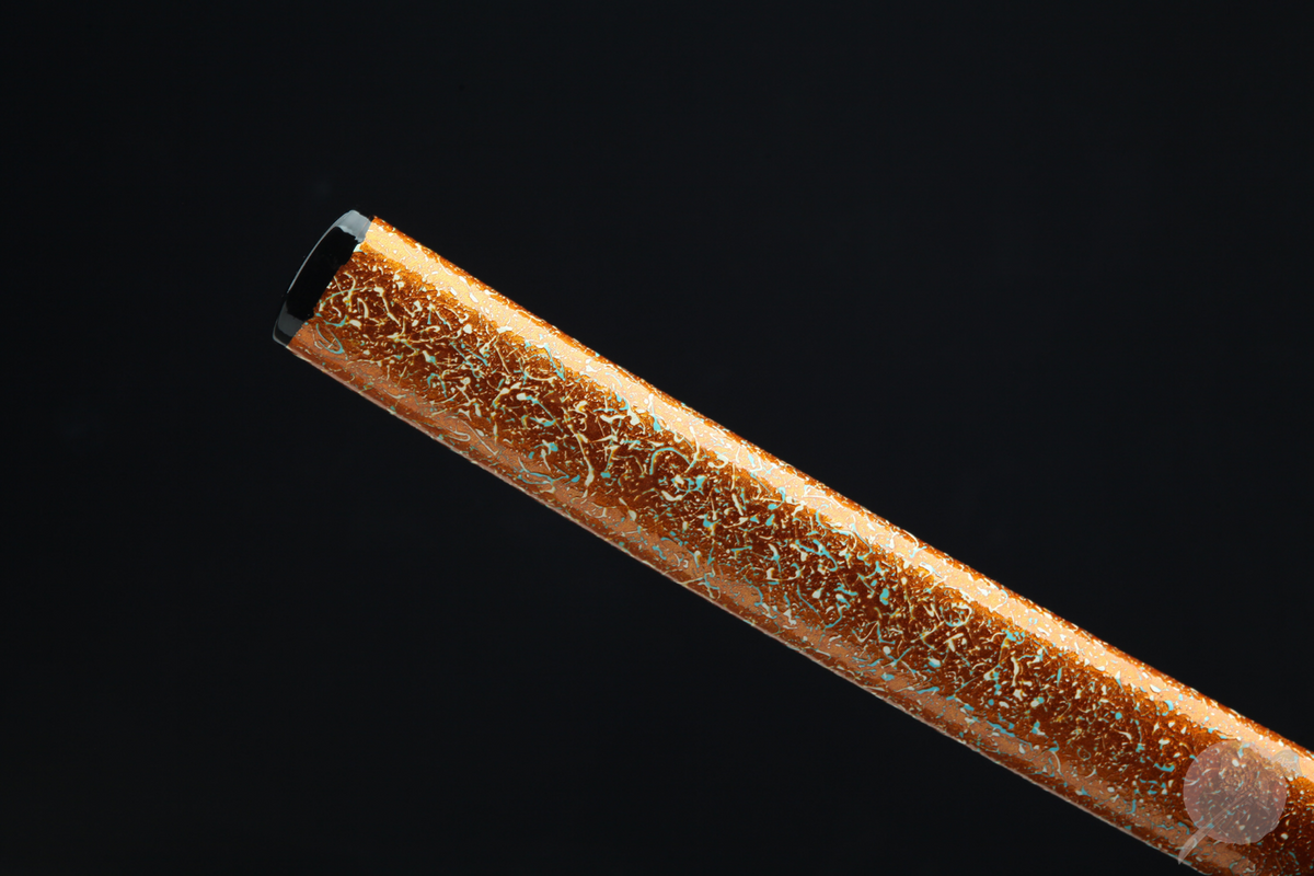 Rōtasu ロータス Katana – Damascus Steel, Orange Saya – view 15