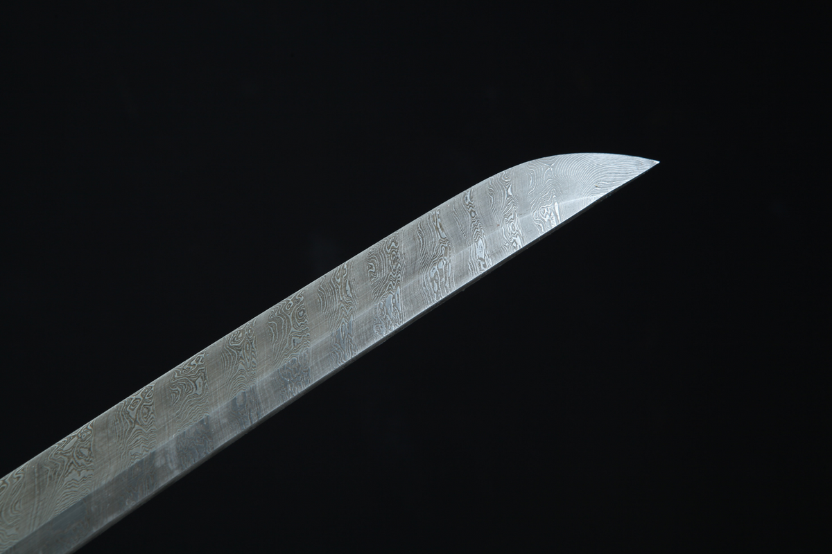 Rōtasu ロータス Katana – Damascus Steel, Orange Saya – view 8