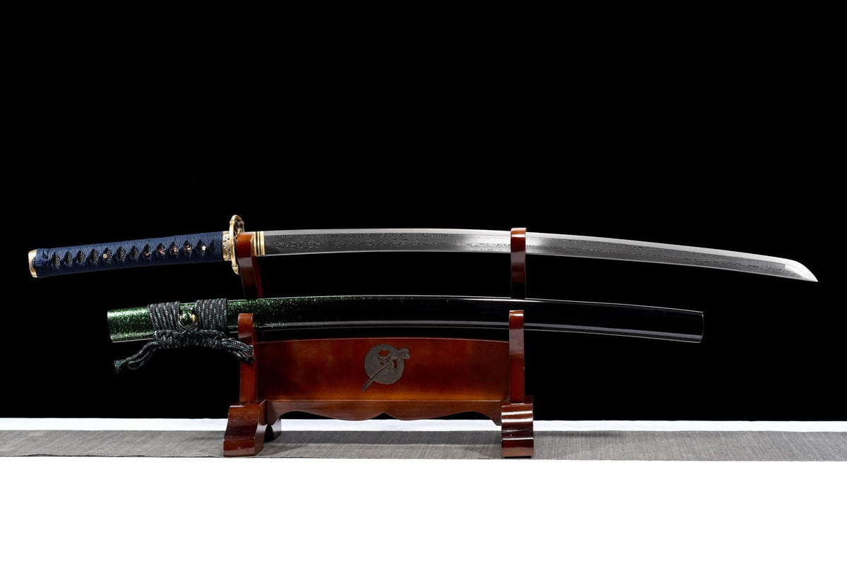 Midori no Yoru 緑の夜 Katana – Damascus Steel, Green-Black Saya – view 2