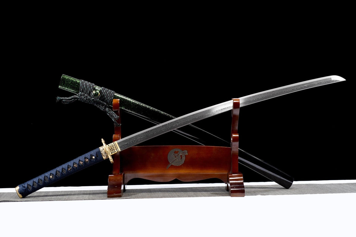 Midori no Yoru 緑の夜 Katana – Damascus Steel, Green-Black Saya – view 4