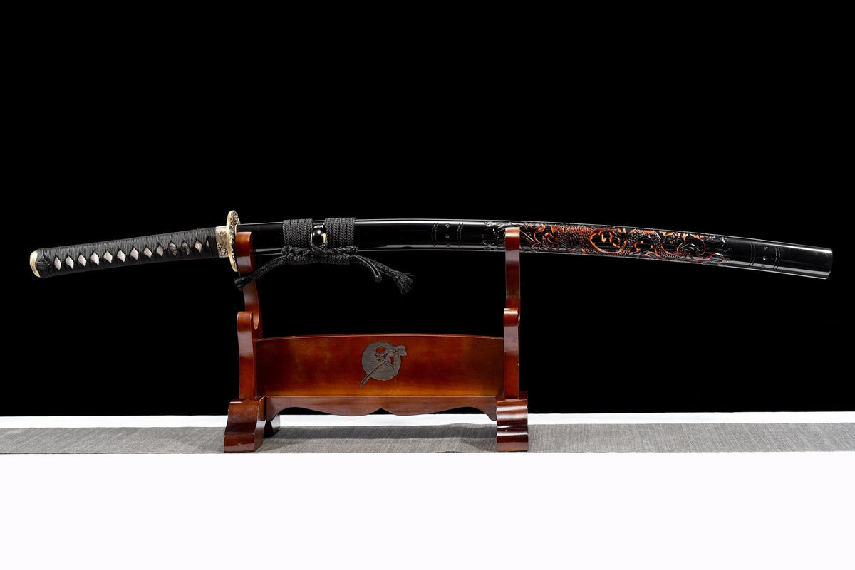 Katana Tatsu 竜 – Damascus Steel, Hand-painted Dragon Saya – view 3