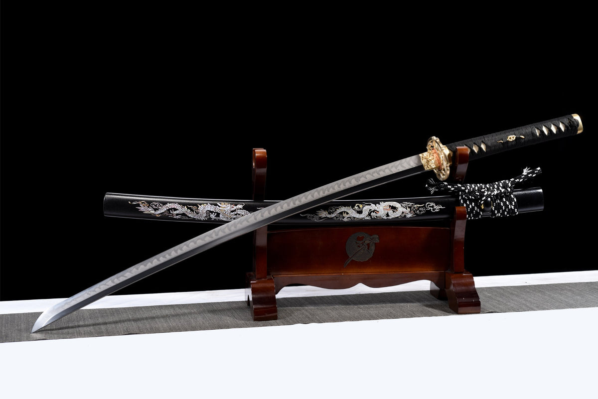 Ryū no Hōkō 竜の咆哮 Katana — T10 Steel, Silver Dragon Saya – view 4