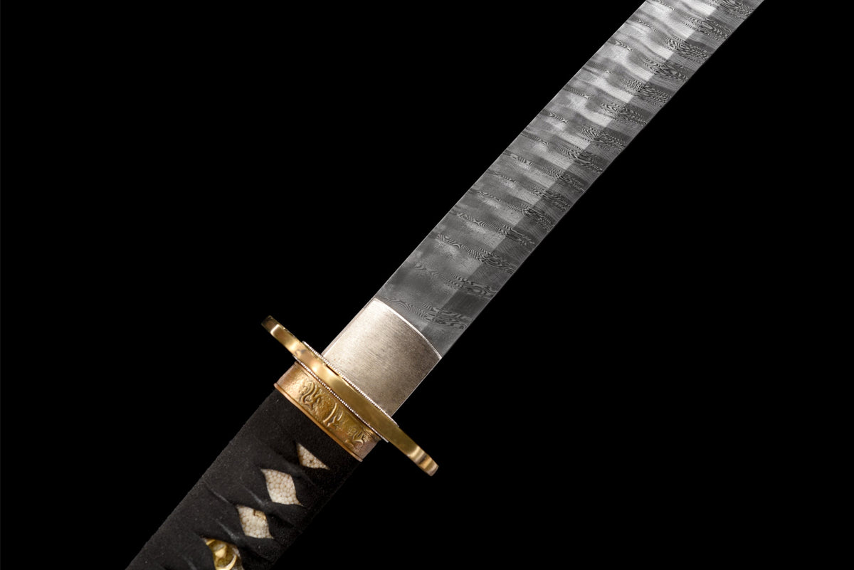 Kinryu Katana 金竜 – Damascus Steel, Gold Dragon Saya – view 10