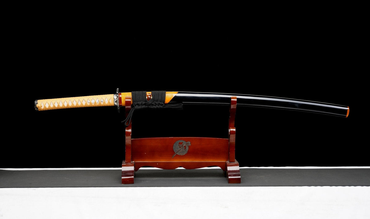 Mikazuki 三日月 Katana – Damascus Steel, Crescent Moon Tsuba – view 2