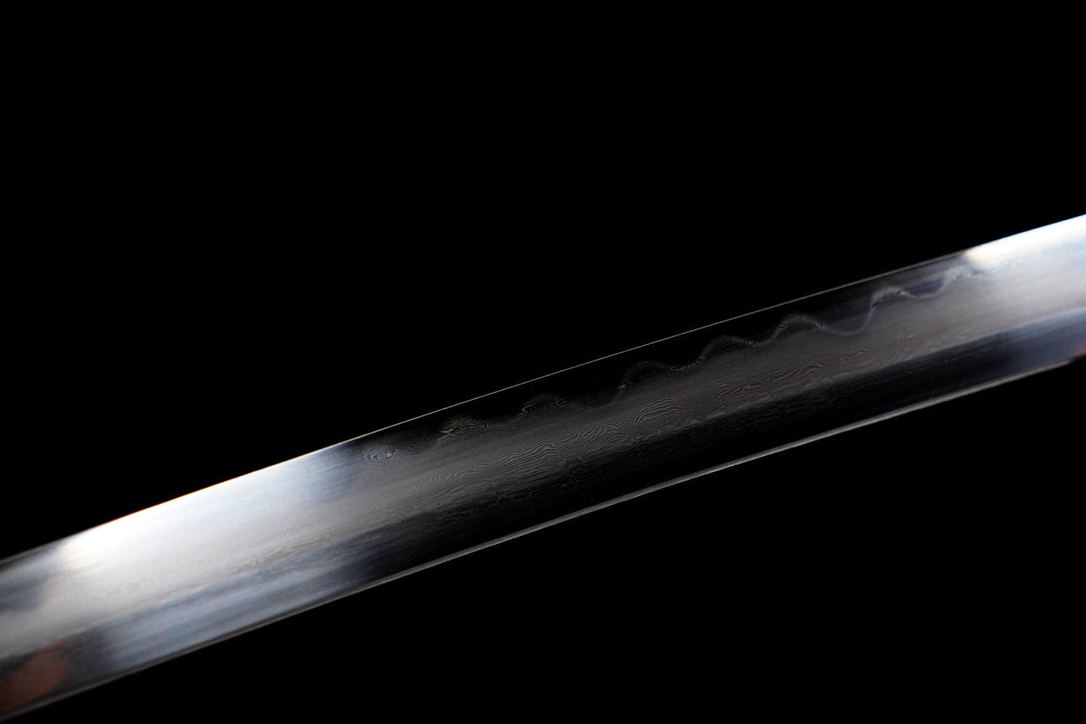Mikazuki 三日月 Katana – Damascus Steel, Crescent Moon Tsuba – view 7