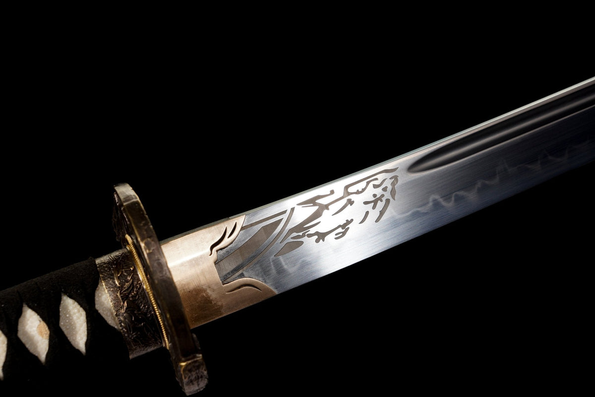 Shirokami 白狼 Katana – White Wolf Tsuba, T10 Steel – view 11