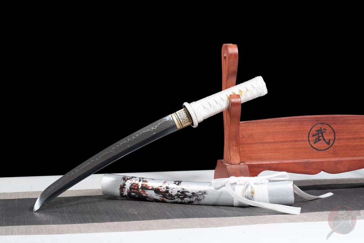 Ōkami 狼 Tanto – Wolf, T10 Steel with Hamon, Ebony Saya – view 2