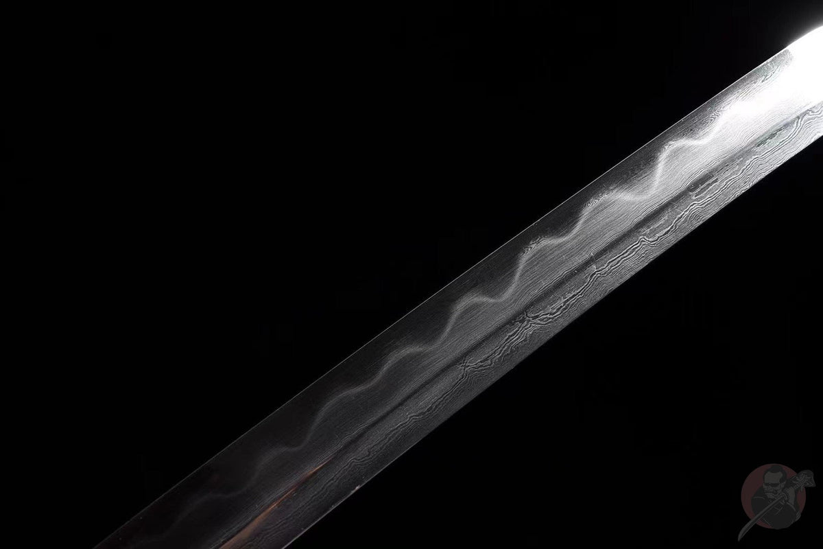 Kiku Wakizashi 菊 – Damascus Steel with Hamon, Chrysanthemum Tsuba – view 6