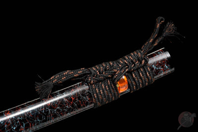 Gaiyo 概要 Katana — Carved Damascus Steel, Orange Sageo – view 11