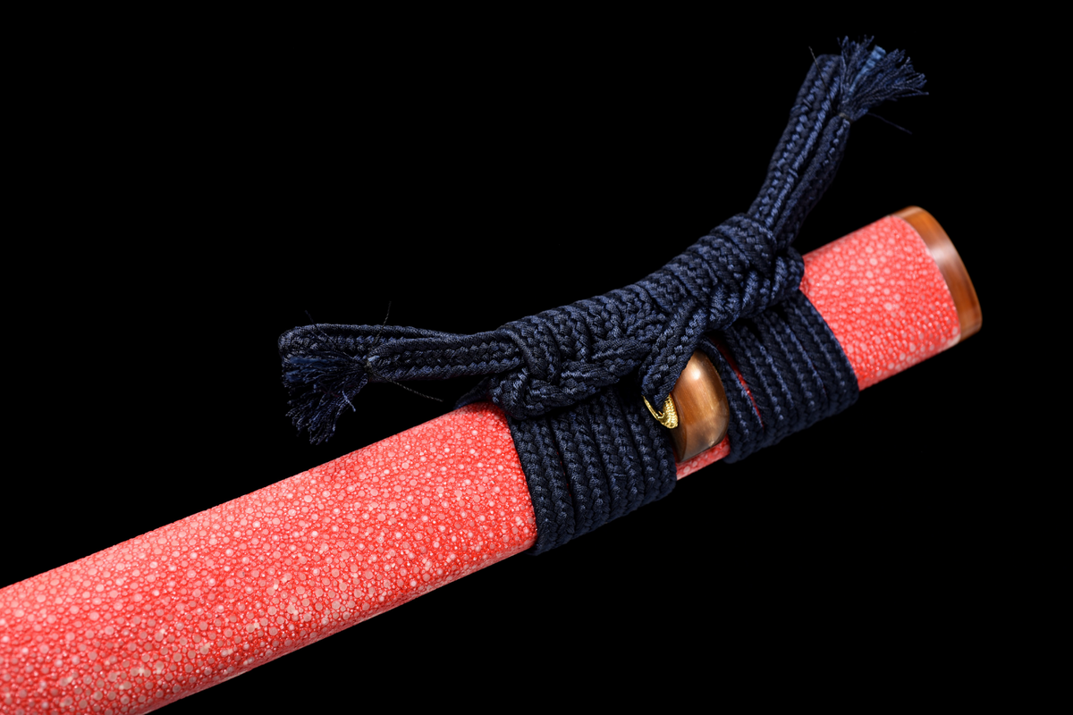 Hinode 日の出 Katana, Damascus Steel, Red Saya – view 16