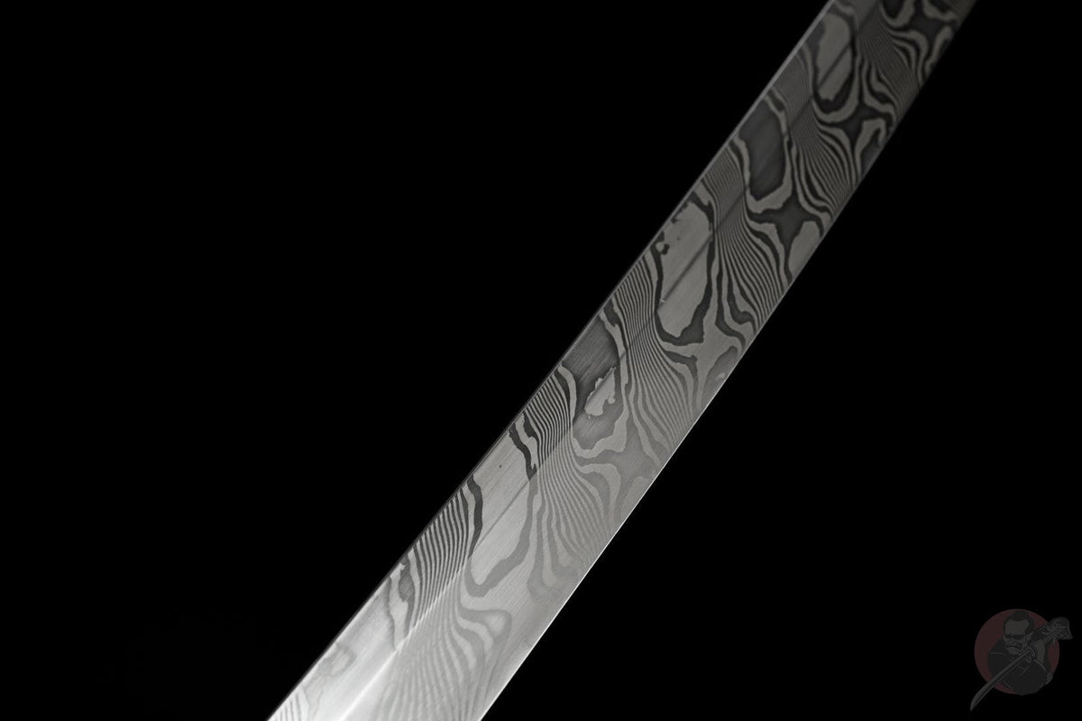 Akuma 悪魔 Katana – Damascus Steel, Black Sculpted Saya – view 10