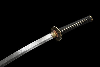Akuma 悪魔 Katana – Damascus Steel, Black Sculpted Saya – view 12