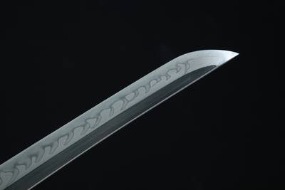 Kikumon Katana 菊紋 – 1095 Steel, Claw Hamon, Gilded Copper – view 8