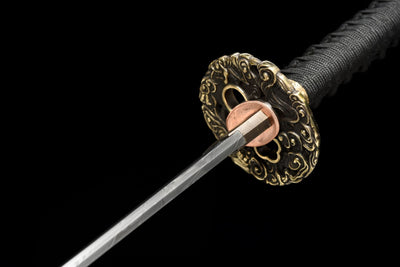 Akuma 悪魔 Katana – Damascus Steel, Black Sculpted Saya – view 13