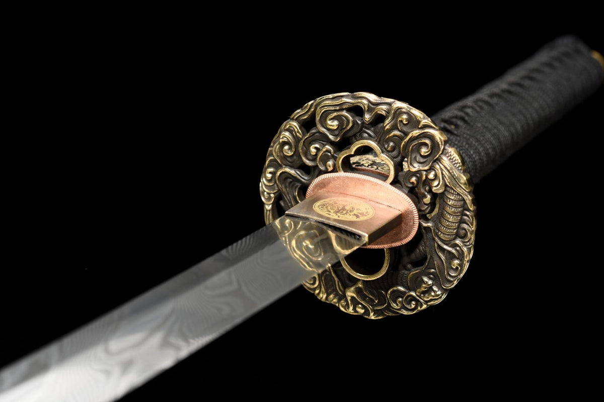 Akuma 悪魔 Katana – Damascus Steel, Black Sculpted Saya – view 14