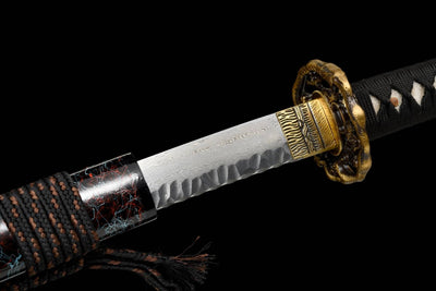 Gaiyo 概要 Katana — Carved Damascus Steel, Orange Sageo – view 15