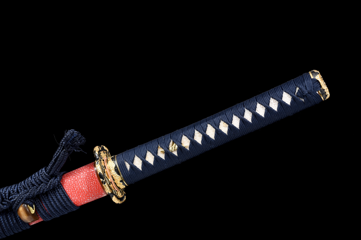 Hinode 日の出 Katana, Damascus Steel, Red Saya – view 14