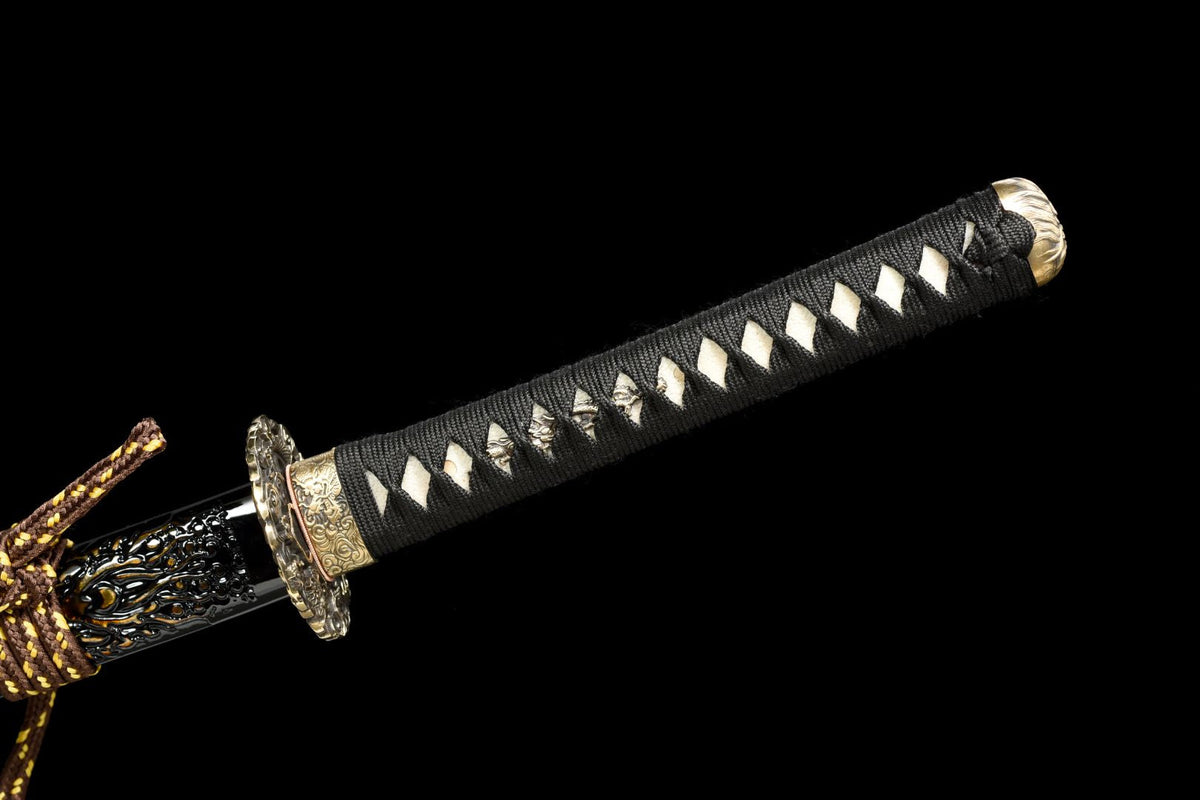 Akuma 悪魔 Katana – Damascus Steel, Black Sculpted Saya – view 15