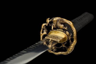Gaiyo 概要 Katana — Carved Damascus Steel, Orange Sageo – view 17