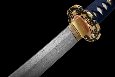 Hinode 日の出 Katana, Damascus Steel, Red Saya – view 3