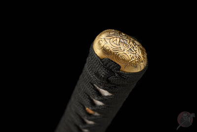 Gaiyo 概要 Katana — Carved Damascus Steel, Orange Sageo – view 18