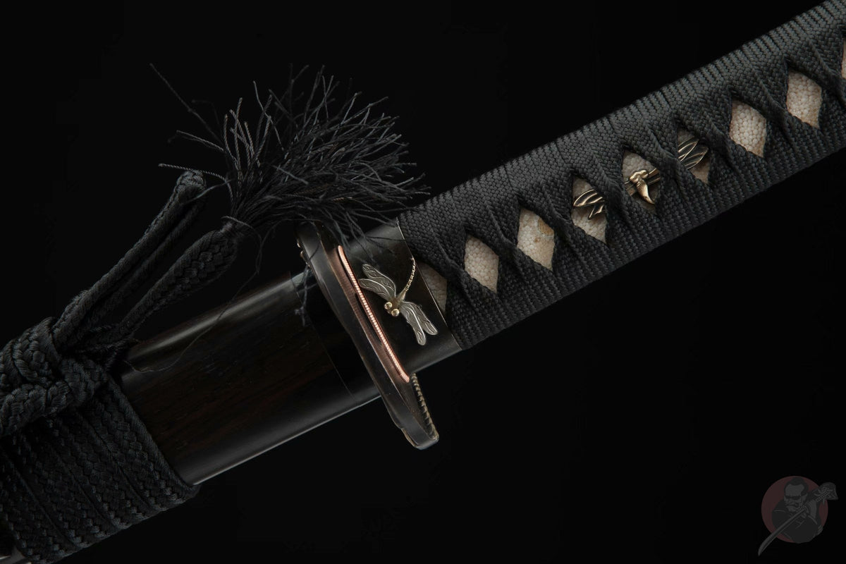 Tonbo Katana トンボ – Damascus Steel, Ebony Saya – view 12