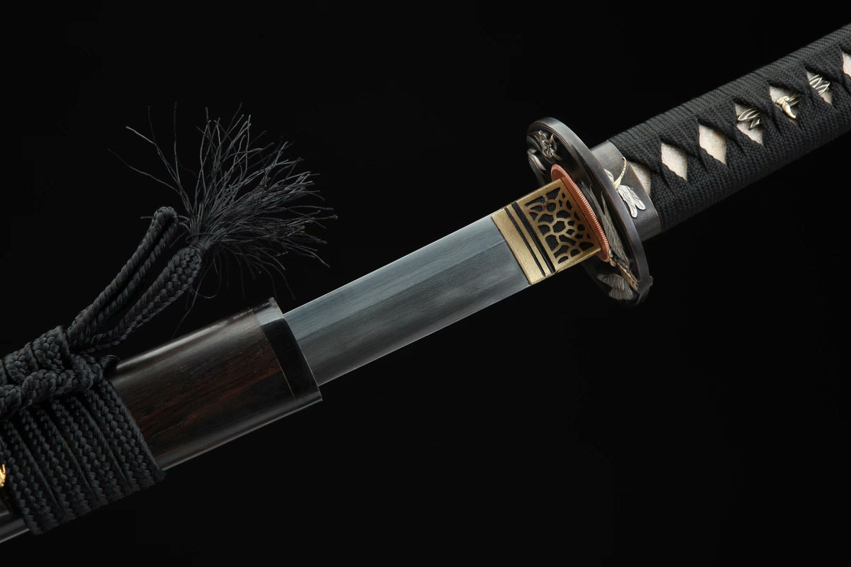Tonbo Katana トンボ – Damascus Steel, Ebony Saya – view 8
