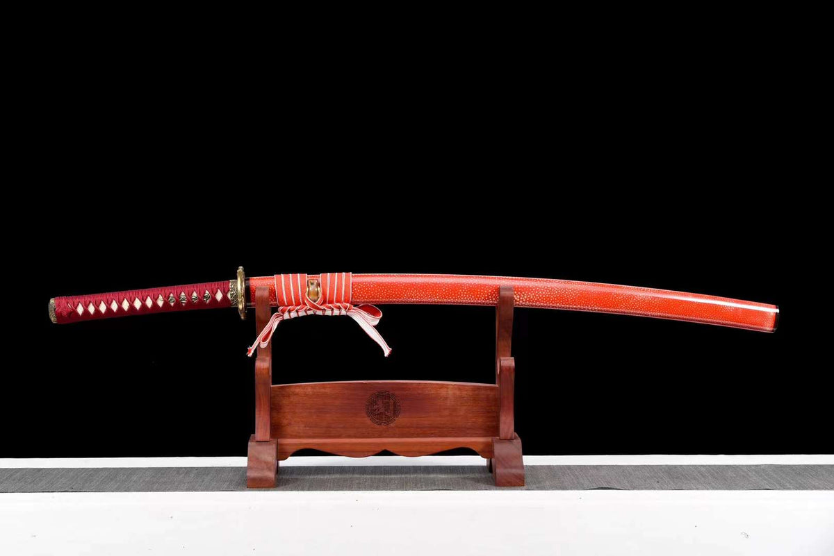 Kaji 火事 Katana – T10 Steel, Dragon Tsuba, Red Saya – view 1