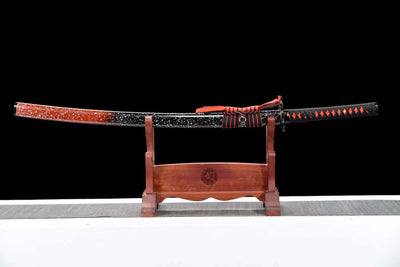 Sensou 戦争 Katana – T10 Steel, Sharpened, Red & Black Saya – view 1