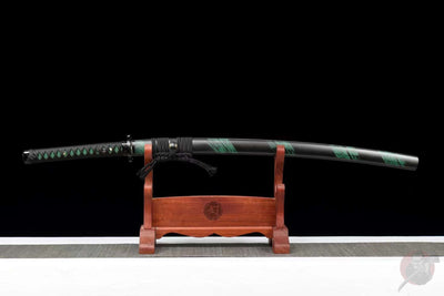 Kakki 活気 Katana – Manganese Steel, Black and Green Saya – view 2