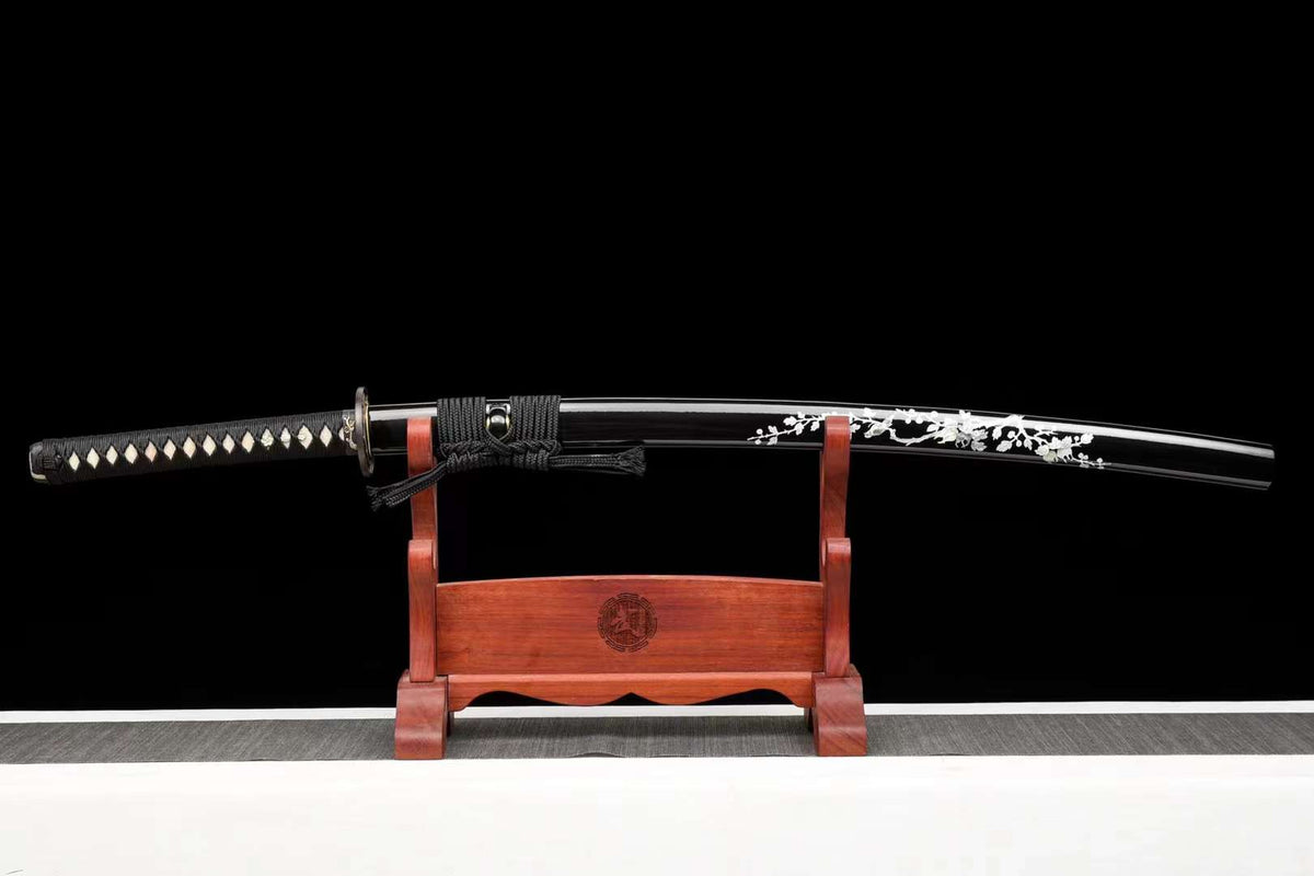 Katana Tori 鳥 – T10 Steel, Black Saya, Floral Copper Tsuba – view 1