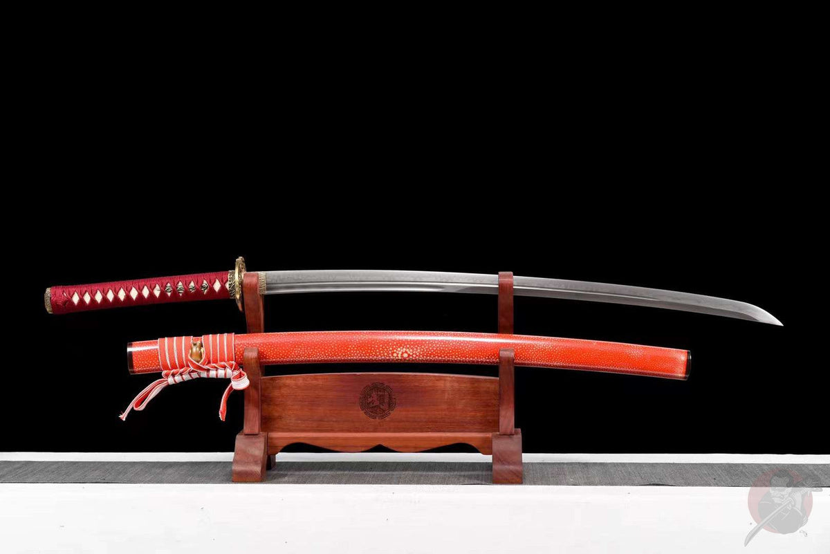 Kaji 火事 Katana – T10 Steel, Dragon Tsuba, Red Saya – view 2