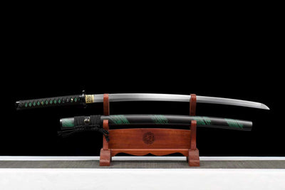 Kakki 活気 Katana – Manganese Steel, Black and Green Saya – view 1