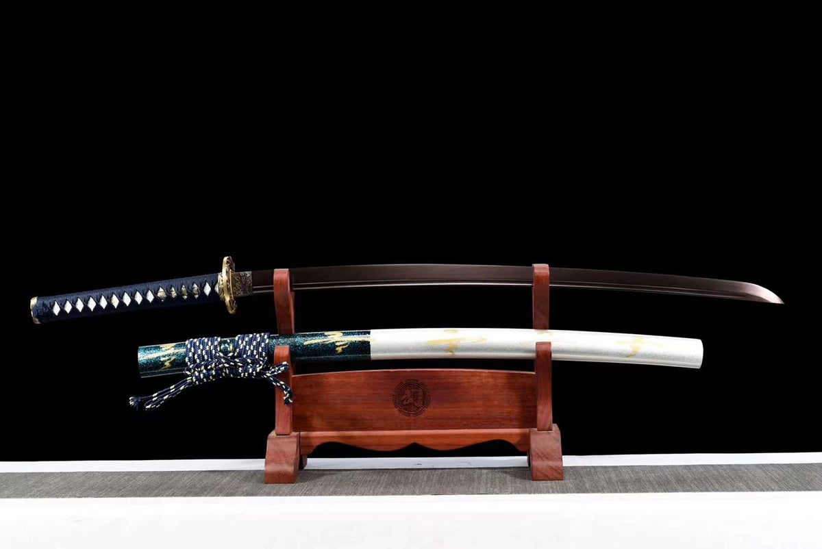 Arashi 嵐 Katana – Red Damascus Steel with Bo-hi – view 1