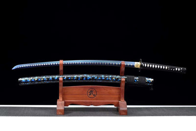 Rei Katana 霊 – Blue Manganese Steel Blade, Ebony Saya – view 1