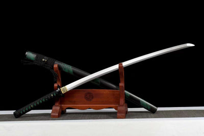Kakki 活気 Katana – Manganese Steel, Black and Green Saya – view 3