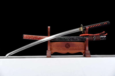 Sensou 戦争 Katana – T10 Steel, Sharpened, Red & Black Saya – view 3
