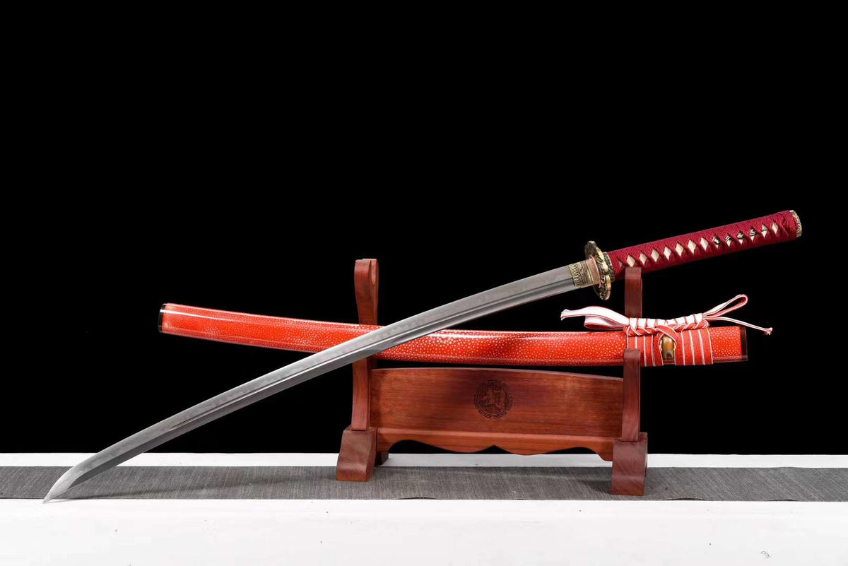 Kaji 火事 Katana – T10 Steel, Dragon Tsuba, Red Saya – view 3
