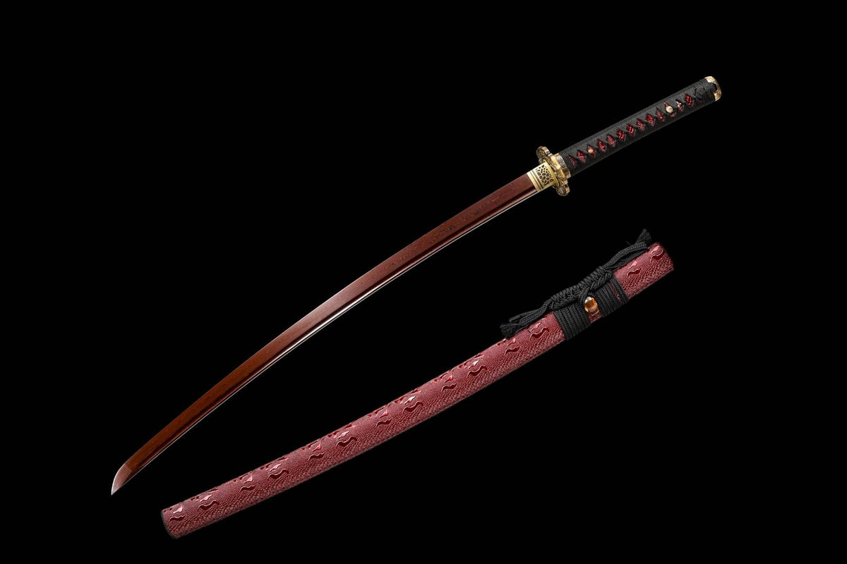Eien Katana 永遠 – Red Damascus Steel with Bo-hi, Copper Tsuba – view 1