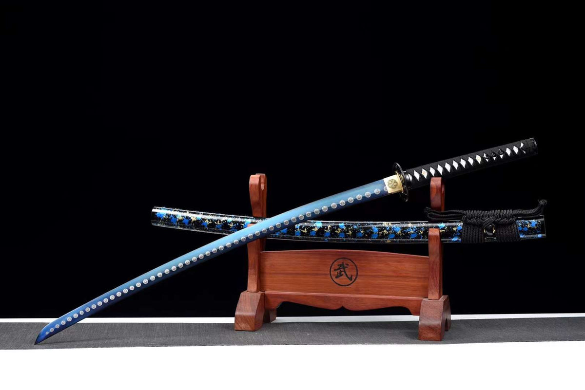 Rei Katana 霊 – Blue Manganese Steel Blade, Ebony Saya – view 3