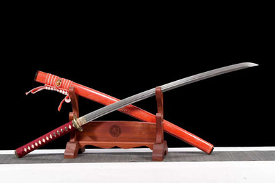 Kaji 火事 Katana – T10 Steel, Dragon Tsuba, Red Saya – view 4